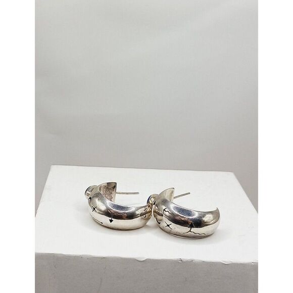 Vintage Sterling Silver Lapis Statement Earrings w Symbols Tribal Southwestern - Picture 5 of 13